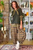 Nora Brushed Cotton Gingham Classic Barrel Pant Deep Olive